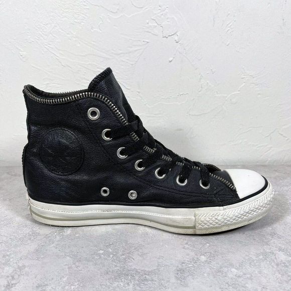 Converse Black Leather Jacket Zip Women's Size 6.5 Hi Top Sneakers Shoes Rare